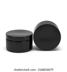 3D rendering black plastic cosmetic jar for cream, butter, scrub, gel, powder, wax. Body butter, Realistic packaging mock up template - Shutterstock ID 2168018379