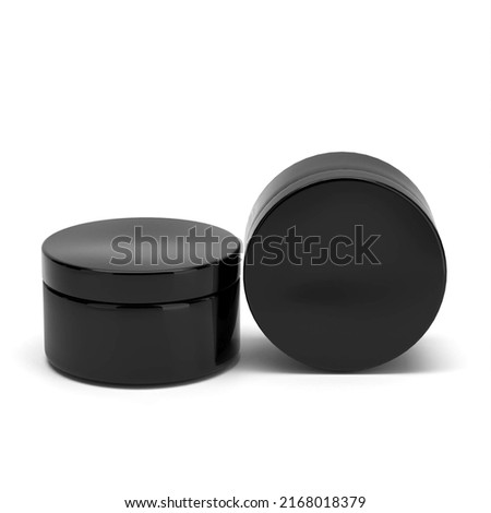 3D rendering black plastic cosmetic jar for cream, butter, scrub, gel, powder, wax. Body butter, Realistic packaging mock up template