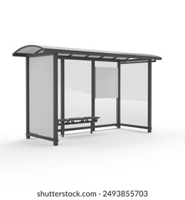 A 3D rendering of a bus stop shelter on a white background - Powered by Shutterstock