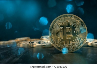 A 3D rendering from a crypto currency with bluish lens flares