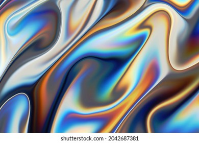 3d rendering Curve Dynamic Fluid Liquid Wallpaper. Light Pastel Cold Color Colorful Swirl Gradient Mesh. Bright Pink Vivid Vibrant Smooth Surface. Blurred Water Multicolor Neon Sky Gradient Background - Shutterstock ID 2042687381