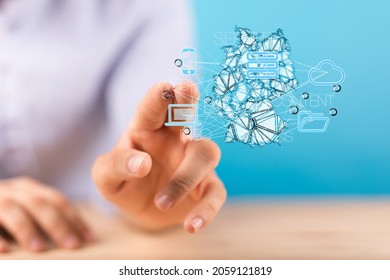 A 3D rendering of digital Germany map floating on human hands- internet and global connection concept