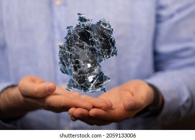 A 3D rendering of digital Germany map floating on human hands- internet and global connection concept