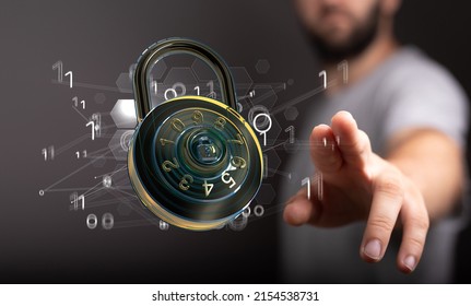 3D rendering of digital lock, concept of cybersecurity information