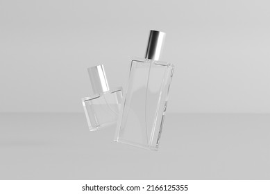 3D Rendering Of A Flying Perfume Packaging Mockup On A Stand With Place For Design