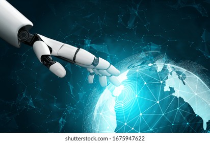 3D Rendering futuristic robot technology development, artificial intelligence AI, and machine learning concept. Global robotic bionic science research for future of human life.