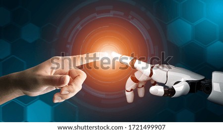 3D Rendering futuristic robot technology development, artificial intelligence AI, and machine learning concept. Global robotic bionic science research for future of human life.