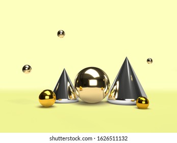 3d Rendering Gold Yelloe Background Geometric Shape