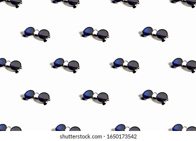 3D rendering Image of a pattern with sunglasses. Serial image of round glasses. Decorative idea.