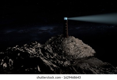 3d rendering lighthouse in the night.