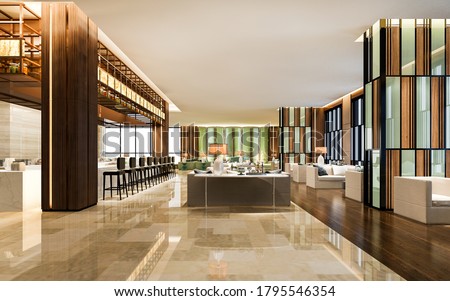 3d rendering loft and luxury hotel lounge with counter