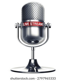 3D rendering of a microphone with the words live stream