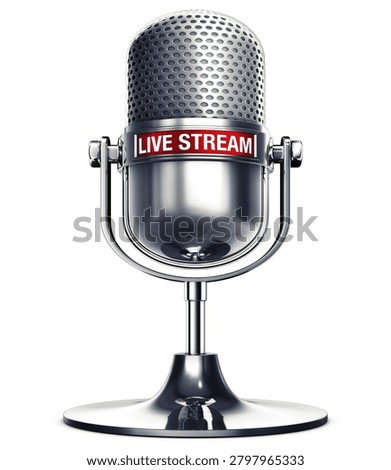 3D rendering of a microphone with the words live stream
