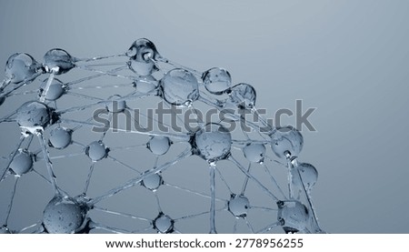 A 3d rendering of molecular structure with interconnected transparent spheres on gray background