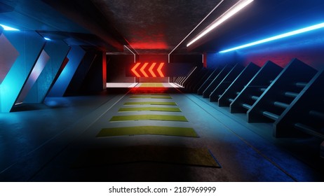 3d rendering neon glow sci fi futuristic background spaceship abstract futuristic corridor tunnel