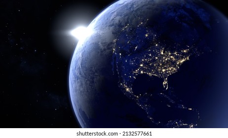 3D Rendering Of The North American Night View Of The Earth As Seen From Space