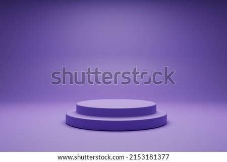 3D rendering purple colour minimal concept double cylinder pedestal or podium for product showcase display on empty background. 3D mockup illustration