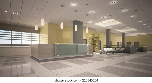 3d rendering reception area in clinic