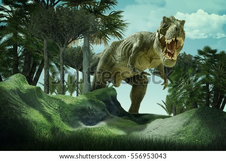 3D  rendering  scene of the giant dinosaur destroy the park