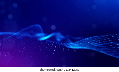 3d rendering, science fiction background of glowing particles with depth of field and bokeh. Particles form line and surface grid. microcosm or space. Blue V11 - Shutterstock ID 1115412950