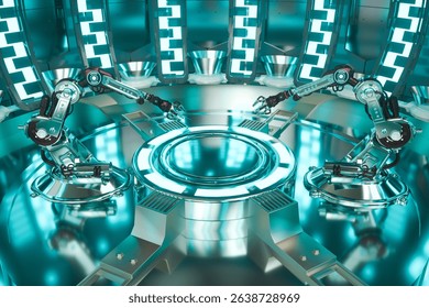 3D rendering of spatial background for robotic arm display platform