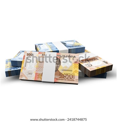 3D rendering of Stacks of Angolan Money Kwanzas Notes