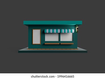 3d rendering of store or shop on dark background. 3d minimal concept for market, cafe or advertising business