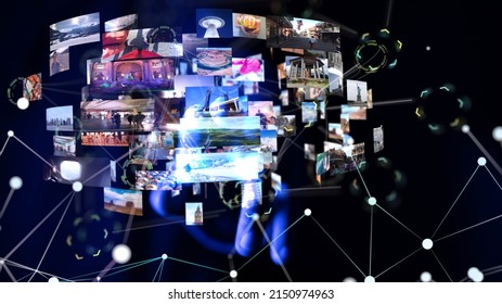 A 3D rendering of streaming data picture video material against a dark background