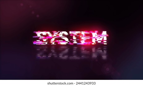 3D rendering system text with screen effects of technological failures. Spectacular screen glitch with various kinds of interference