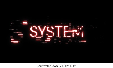 3D rendering system text with screen effects of technological failures. Spectacular screen glitch with various kinds of interference