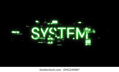 3D rendering system text with screen effects of technological failures. Spectacular screen glitch with various kinds of interference