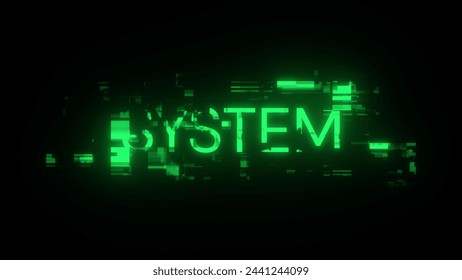 3D rendering system text with screen effects of technological failures. Spectacular screen glitch with various kinds of interference