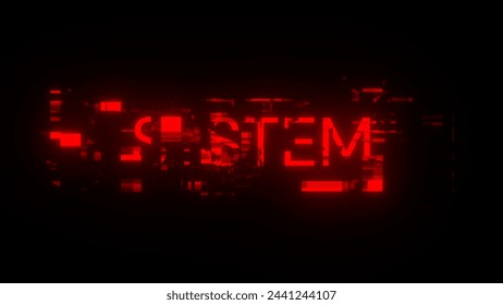 3D rendering system text with screen effects of technological failures. Spectacular screen glitch with various kinds of interference