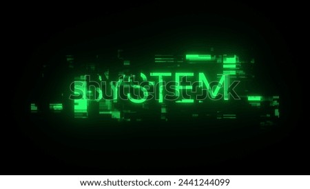 3D rendering system text with screen effects of technological failures. Spectacular screen glitch with various kinds of interference