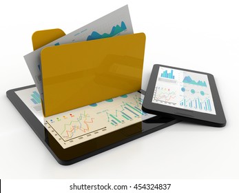 3d rendering Tablet screen with yellow planning folder