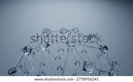 A 3d rendering of transparent molecular structure with interconnected spheres and rods