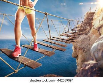 3D Rendering Of Trip On A Crumbling Bridge