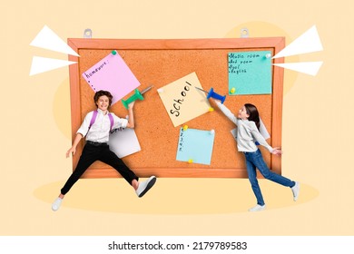 3d retro abstract creative artwork template collage of funny smiling small kids pinning school schedule isolated painting background - Powered by Shutterstock