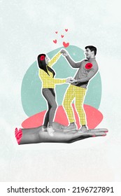 3d retro abstract creative artwork template collage of happy smiling couple dancing together big arm isolated painting background - Shutterstock ID 2196727891