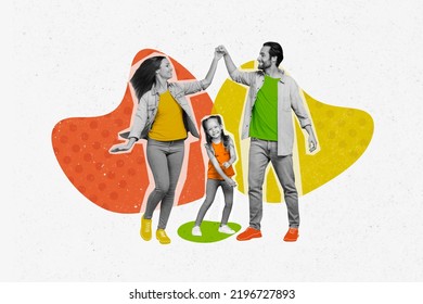 3d retro abstract creative artwork template collage of happy cheerful cute family mother father daughter dancing enjoy weekend holiday - Powered by Shutterstock