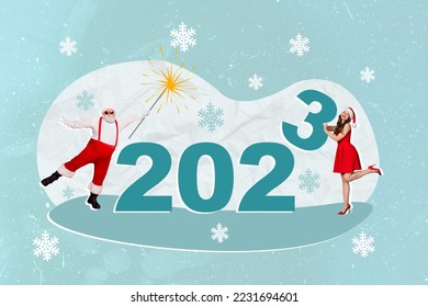 3d retro abstract creative artwork template collage of excited santa claus holding xmas new year numbers isolated painting background - Powered by Shutterstock