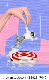 3d retro abstract creative artwork template collage of arm holding funny lady falling target isolated painting background - Shutterstock ID 2282847447