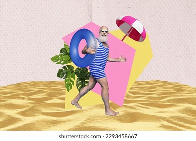 3d retro abstract creative artwork template collage of retired pensioner old male enjoy beach party retirement have fun traveler childish - Powered by Shutterstock