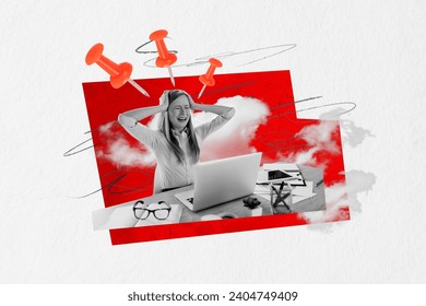 3d retro abstract creative artwork template collage of stressed female stressful environment working unhappy billboard comics zine minimal