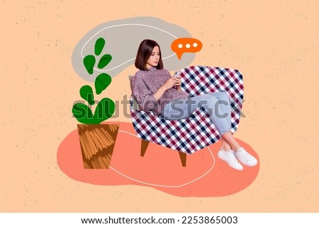 3d retro abstract creative artwork template collage of busy lady chatting instagram twitter telegram isolated painting background