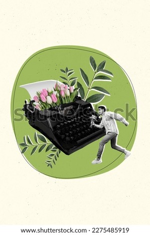 3d retro abstract creative artwork template collage of excited guy typing love letter isolated painting background