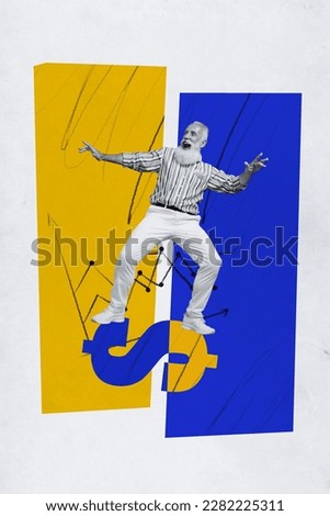 3d retro abstract creative artwork template collage of funny guy rising big dollar sign isolated painting background