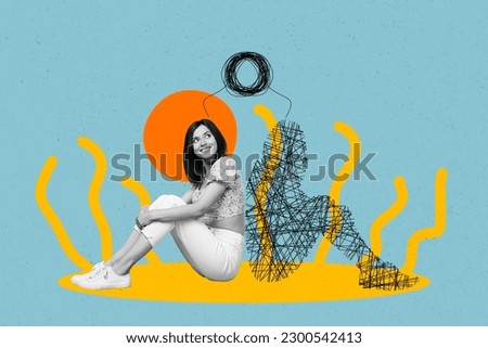 3d retro abstract creative artwork template collage of lady listening her bipolar thoughts isolated painting background