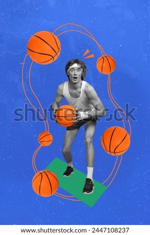 3d retro abstract creative artwork template collage of funny man play basketball have fun sportive lifestyle weird freak bizarre unusual