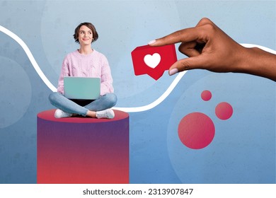 3d retro creative artwork template collage of dreamy lady getting instagram twitter telegram facebook likes isolated painting background - Powered by Shutterstock - Get 15% off with code: PIKWIZARD15